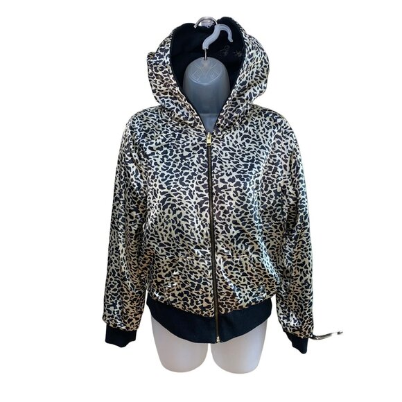 Reversible Womens Hoodie Jacket  Leopard Print & Black Embellished Design Juicy - Picture 5 of 9